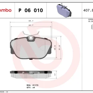 Zestaw klocków hamulcowych, hamulce tarczowe BREMBO P 06 010 Sprawdź teraz
