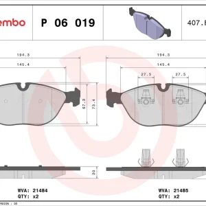 Nie przegap Zestaw klocków hamulcowych, hamulce tarczowe BREMBO P 06 019