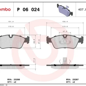 Zestaw klocków hamulcowych, hamulce tarczowe BREMBO P 06 024 Zamów teraz