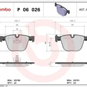 Zestaw klocków hamulcowych, hamulce tarczowe BREMBO P 06 026 Ograniczona ilość