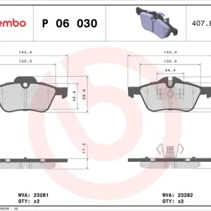 Zestaw klocków hamulcowych, hamulce tarczowe BREMBO P 06 030 Premium