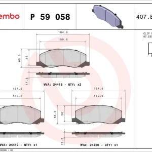 Zniżka Zestaw klocków hamulcowych, hamulce tarczowe BREMBO P 59 058